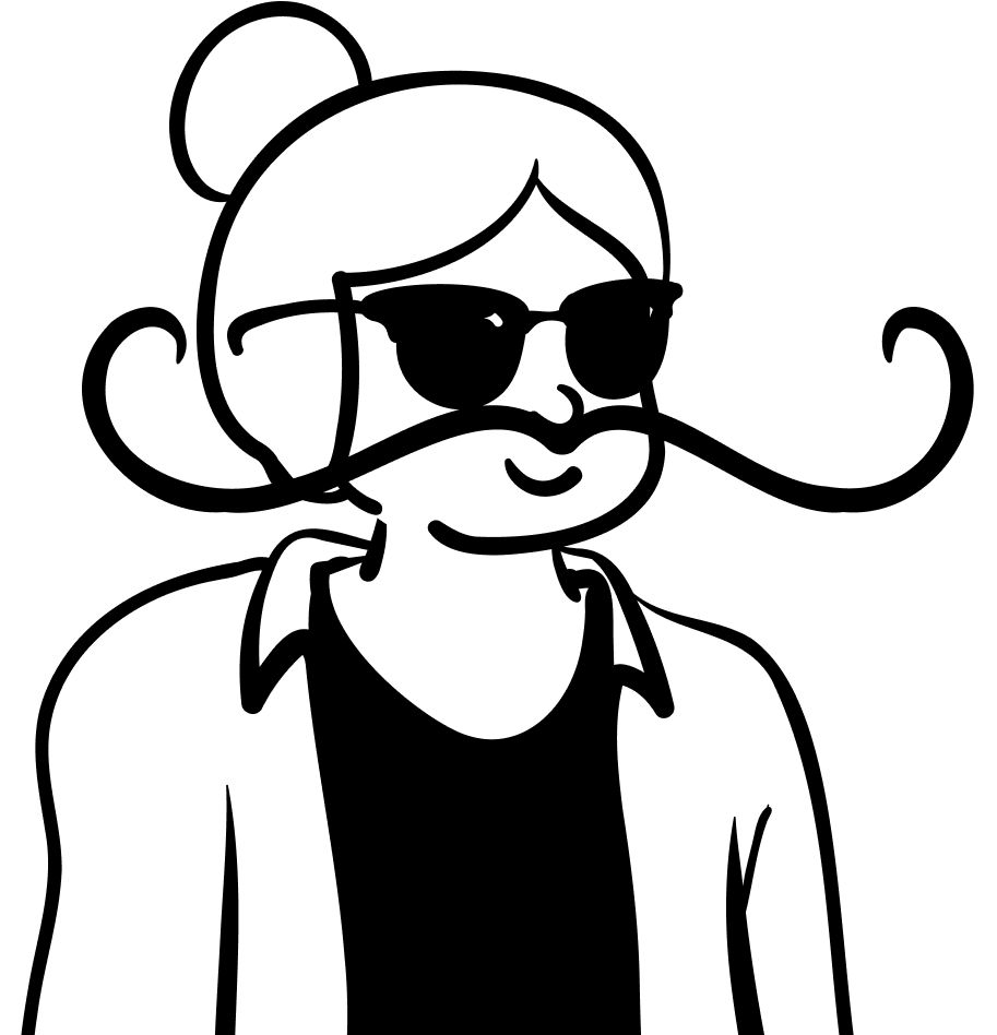 desenho de uma menina de oculos escuros e bigode do salvador dalí